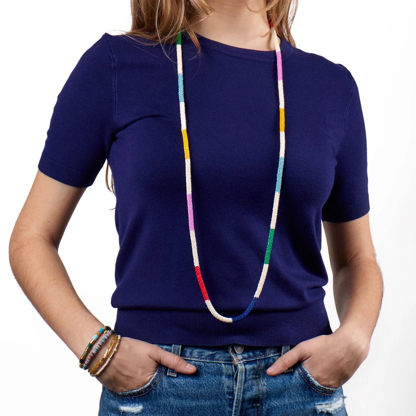 Allie Seed Bead Long Necklace: White and Multi