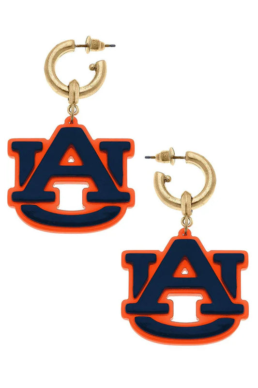 Auburn Tigers Resin Logo Drop Hoop Earrings