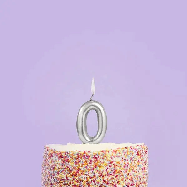 Silver Number "0" Candle