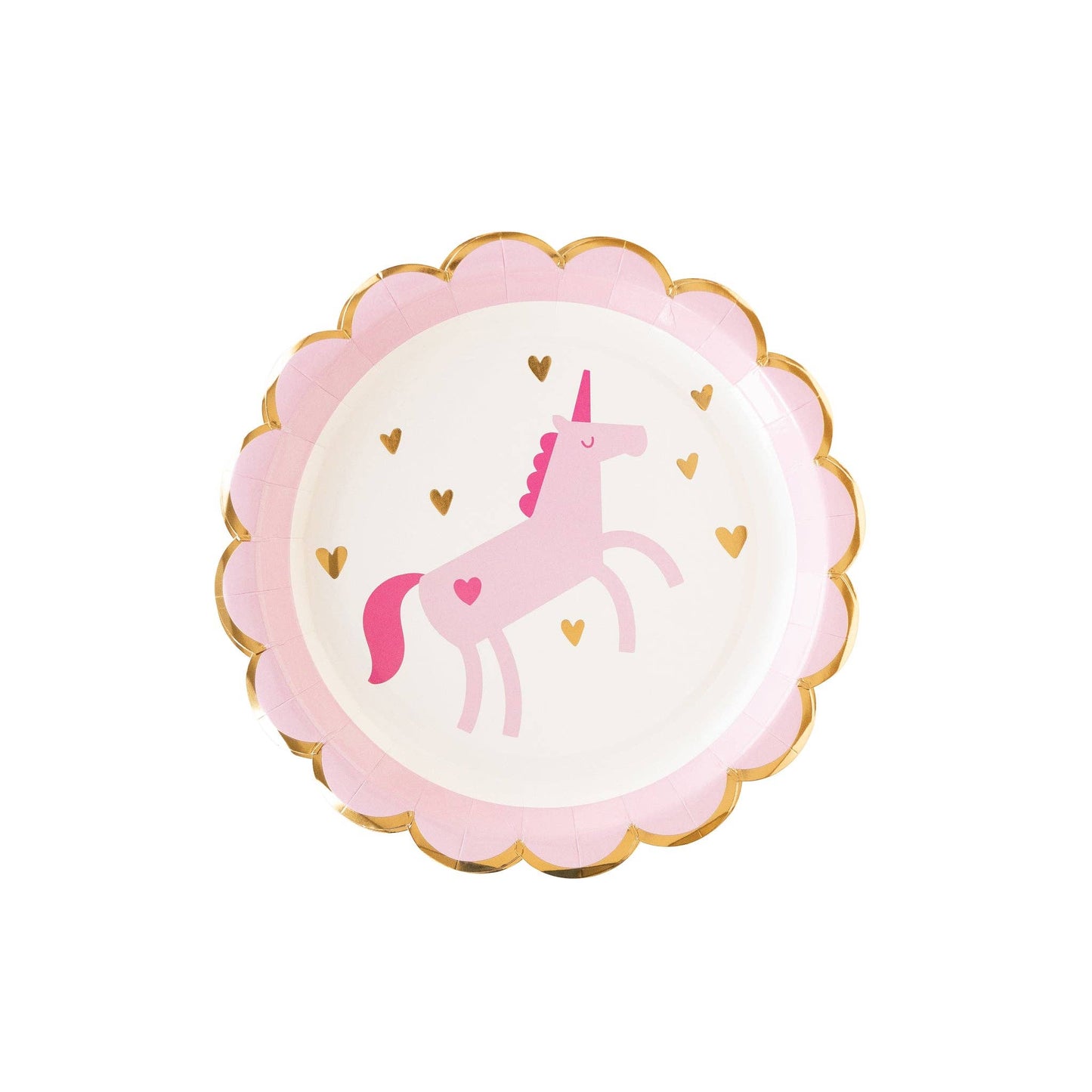 Scalloped Paper Plate: Magical Unicorn with Hearts