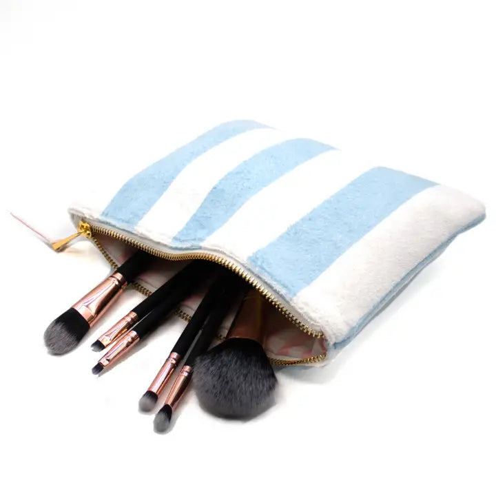 Small Blue Stripe Terry Cloth Pouch