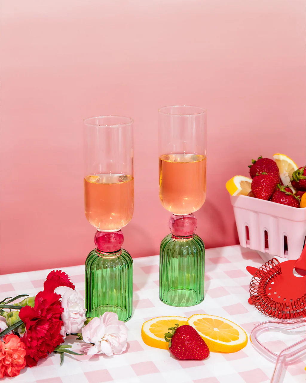 Green & Pink Tipsy Turvey Bar Glass Set