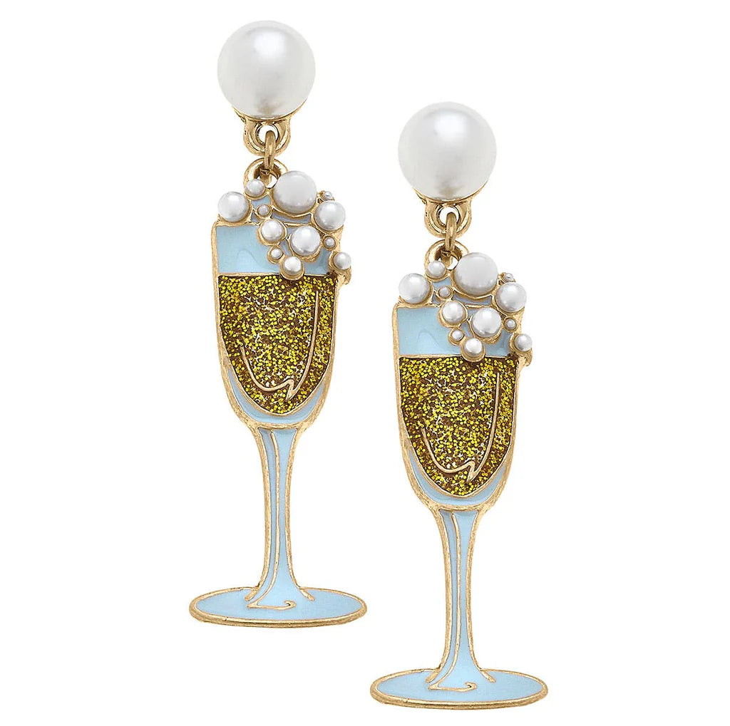 Glass of Bubbly Pearl Enamel Earrings