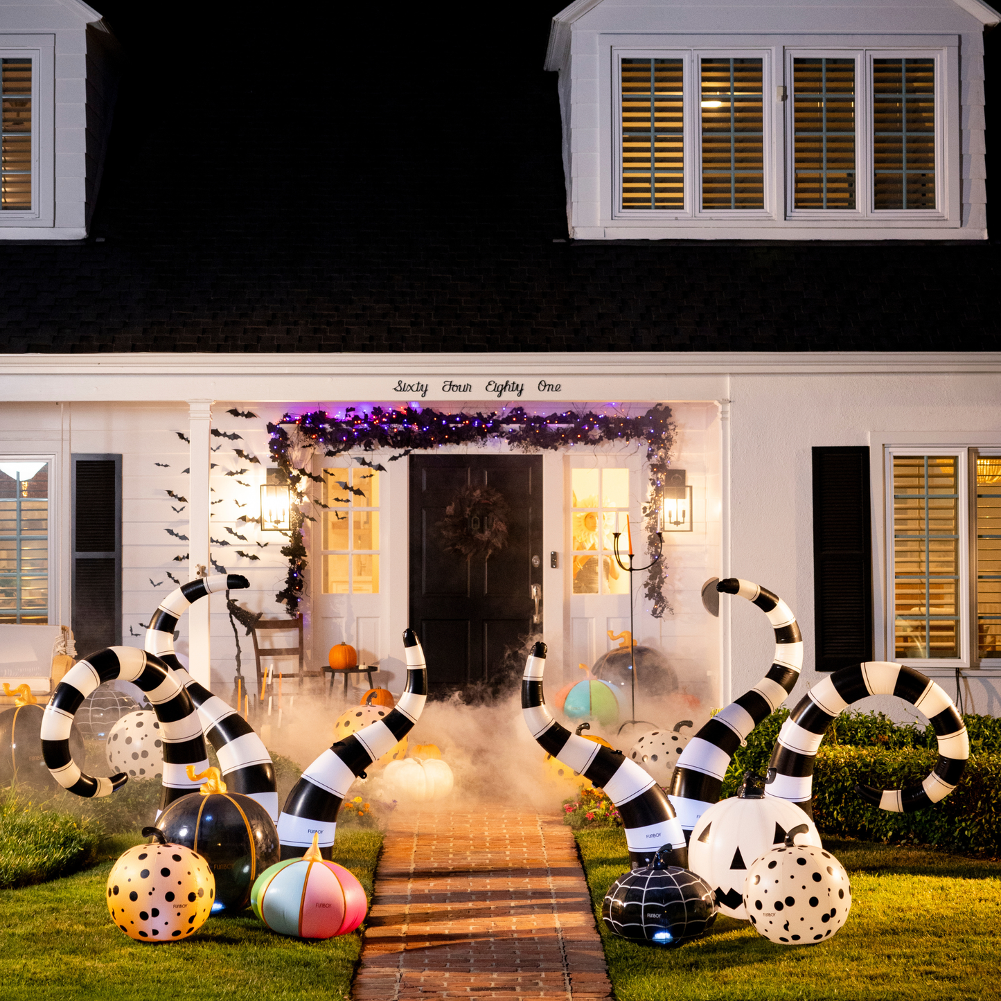 Black & White Lawn Snakes Inflatable Light-Up Decor