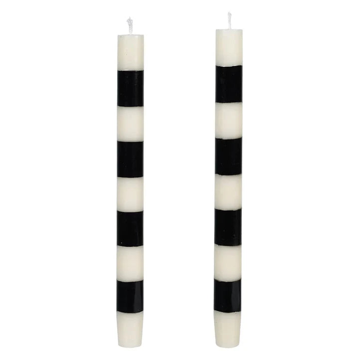 Black and Ivory Striped Candles