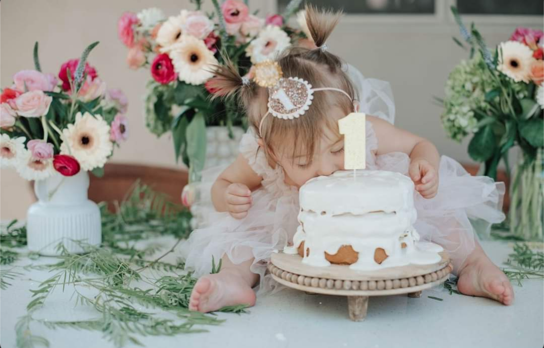 Confetti Felt Party Hat with Blush Trim and Gold Tinsel Pom: 1