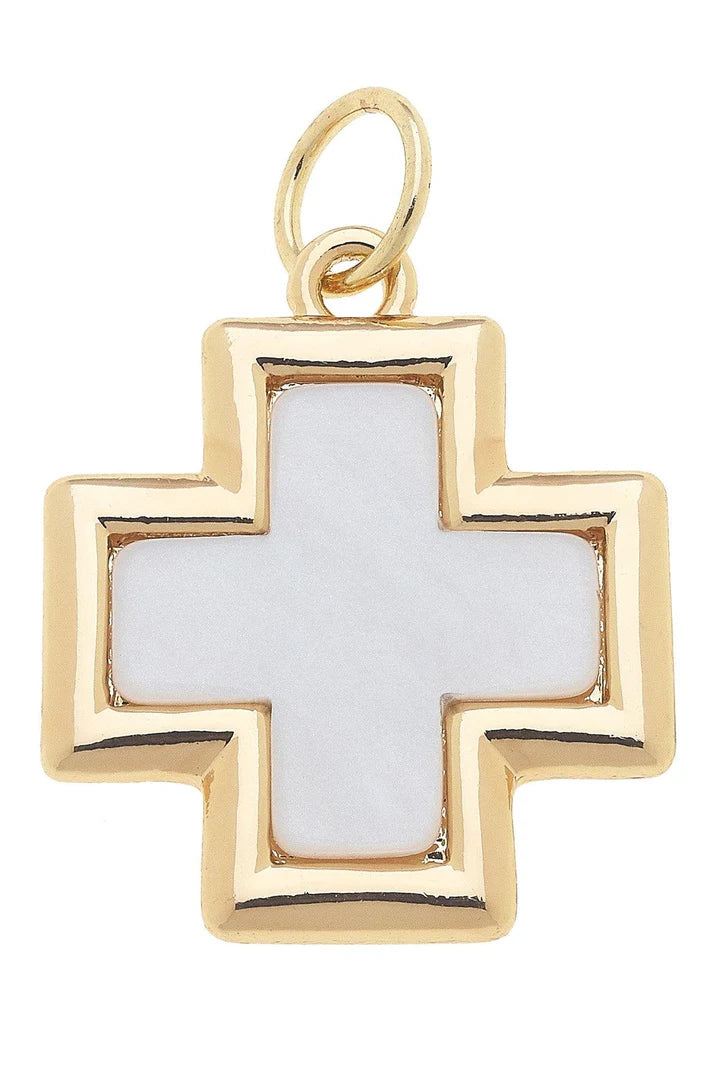 Cross Outline Charm in Mother of Pearl