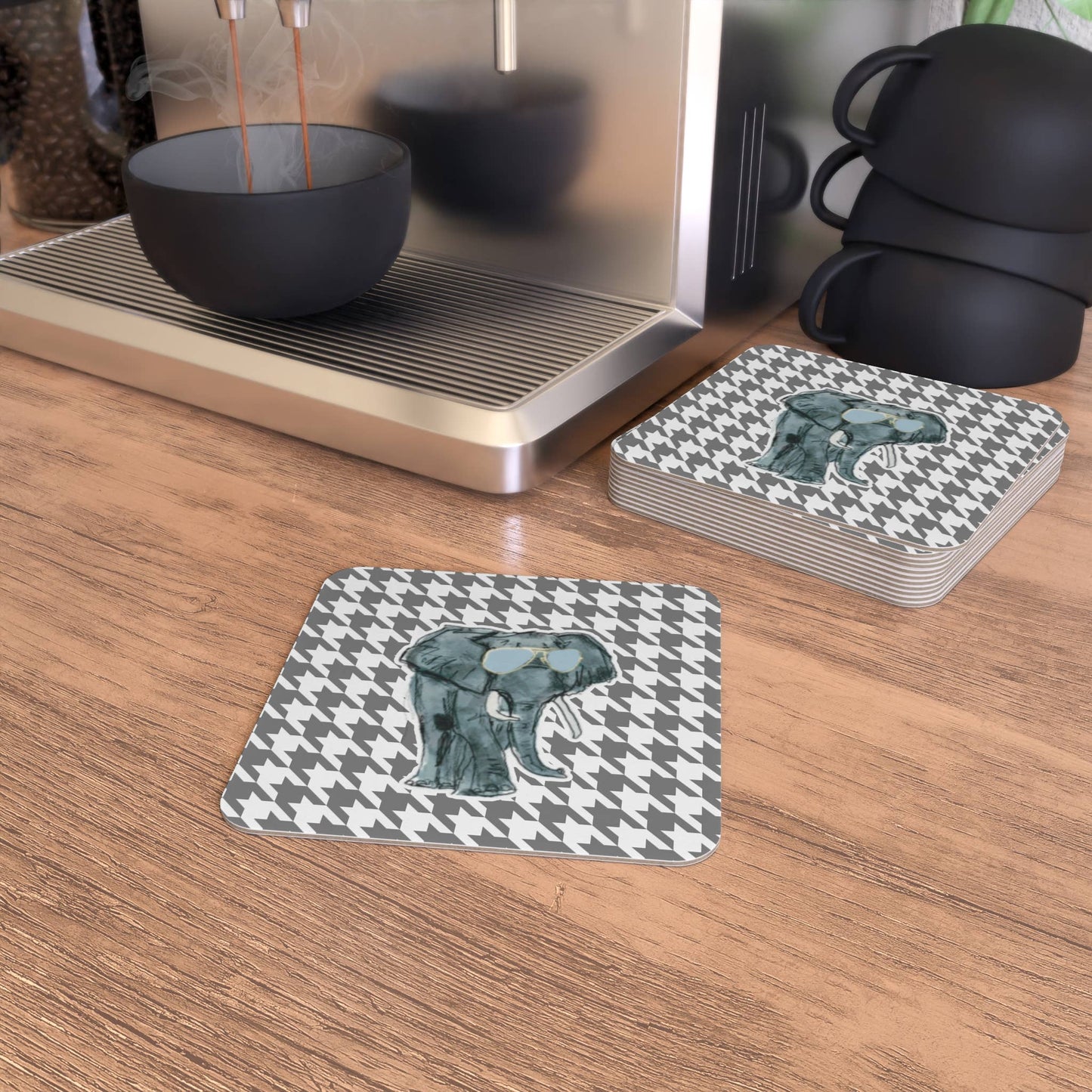 Elephant and Houndstooth Reversible Paper Party Coasters