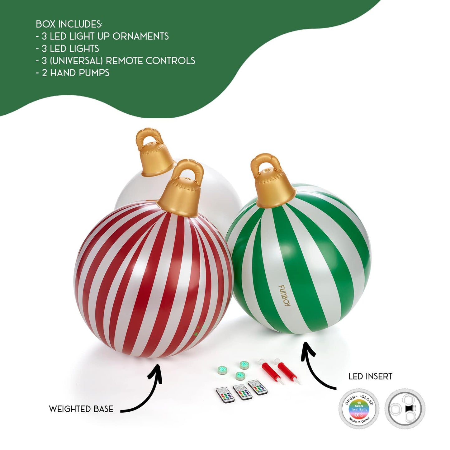 Light Up Christmas Ornament Holiday Balls (Set of 3)