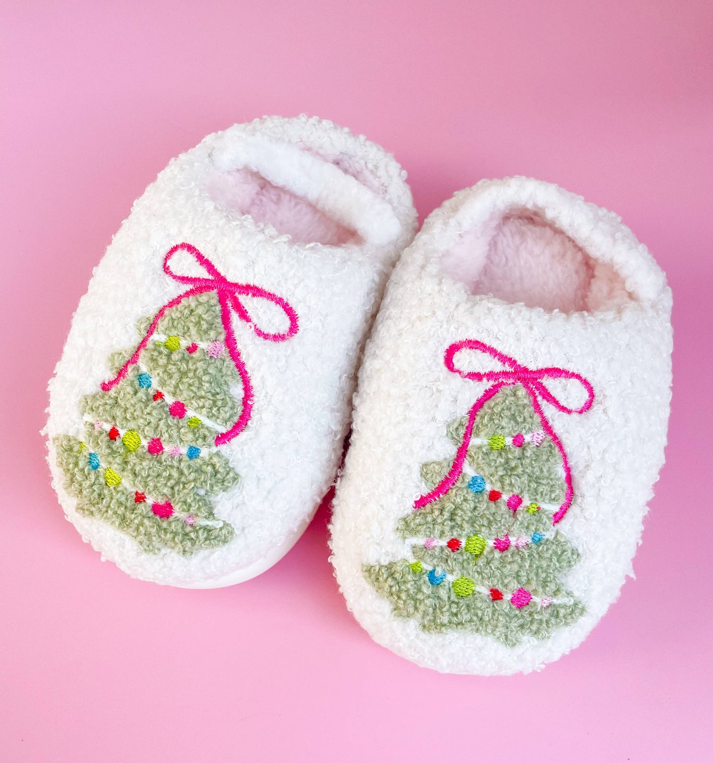 Pink Bow Christmas Tree Slippers (Toddler/Kid Sizes)