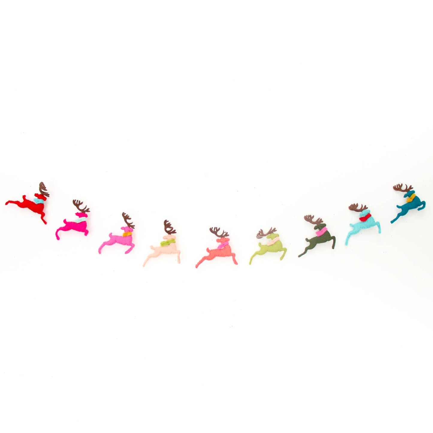 Colorful Leaping Reindeer Felt Christmas Garland