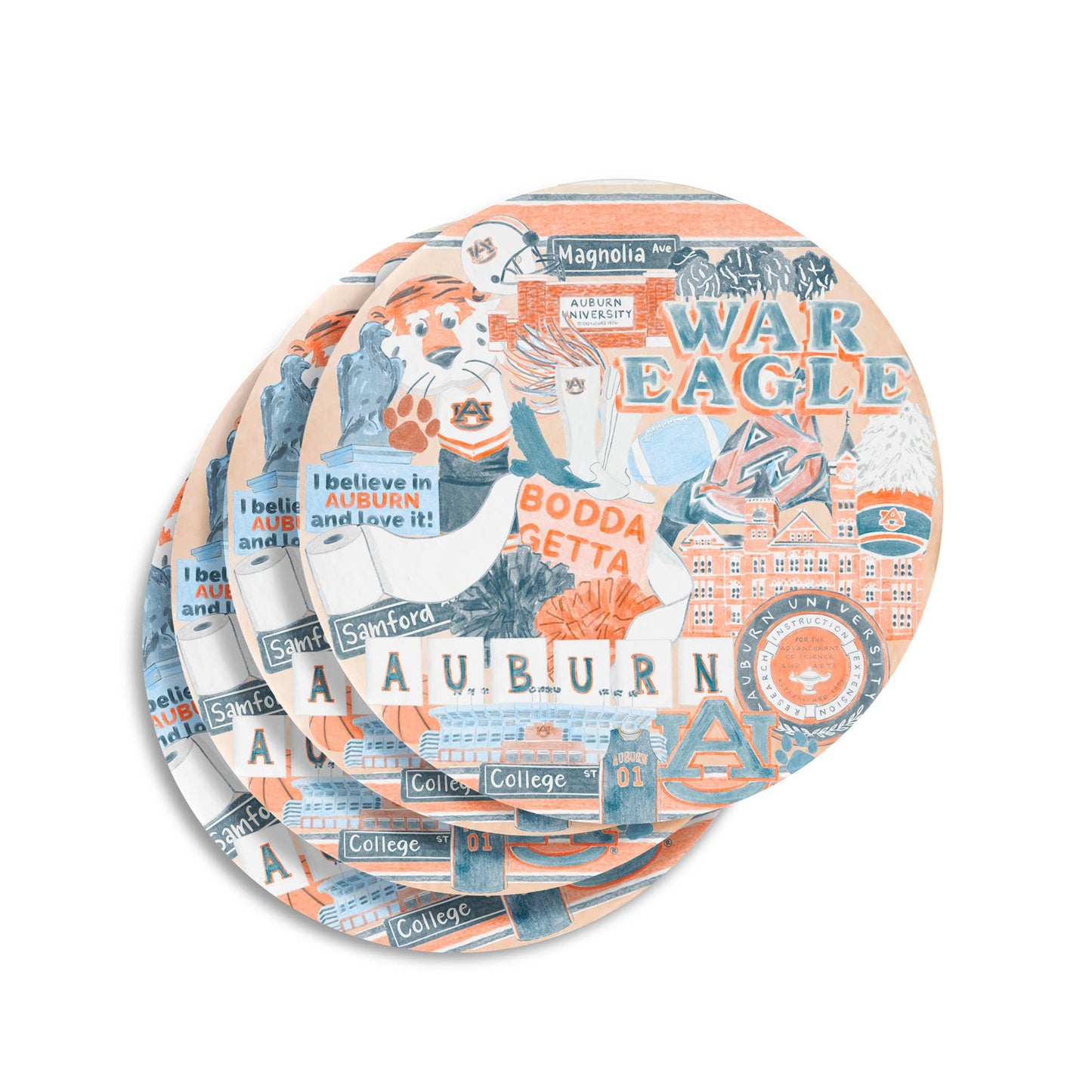 Ceramic Auburn University Coasters (Set of 4)