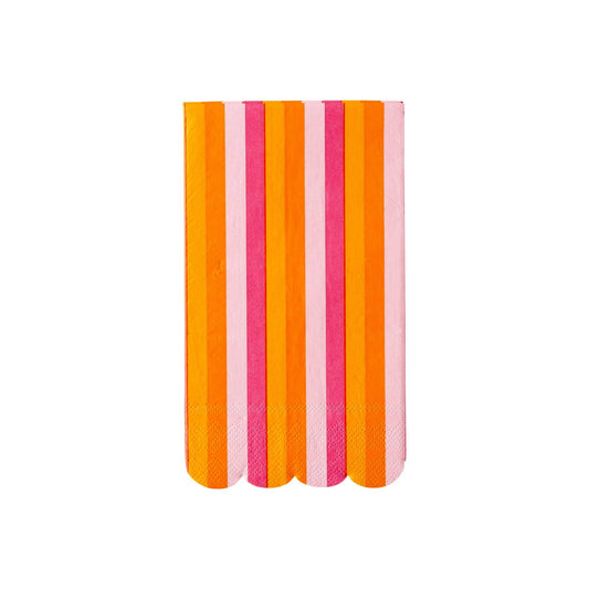 Orange and Pink Stripe Scallop Dinner Napkin