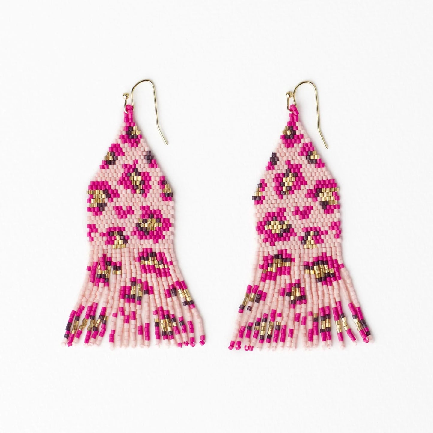 Pink & Gold Delilah Cheetah Beaded Fringe Earrings