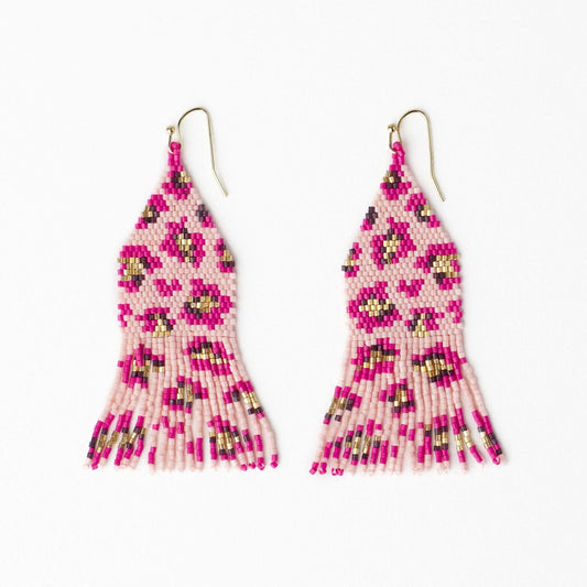 Pink & Gold Delilah Cheetah Beaded Fringe Earrings