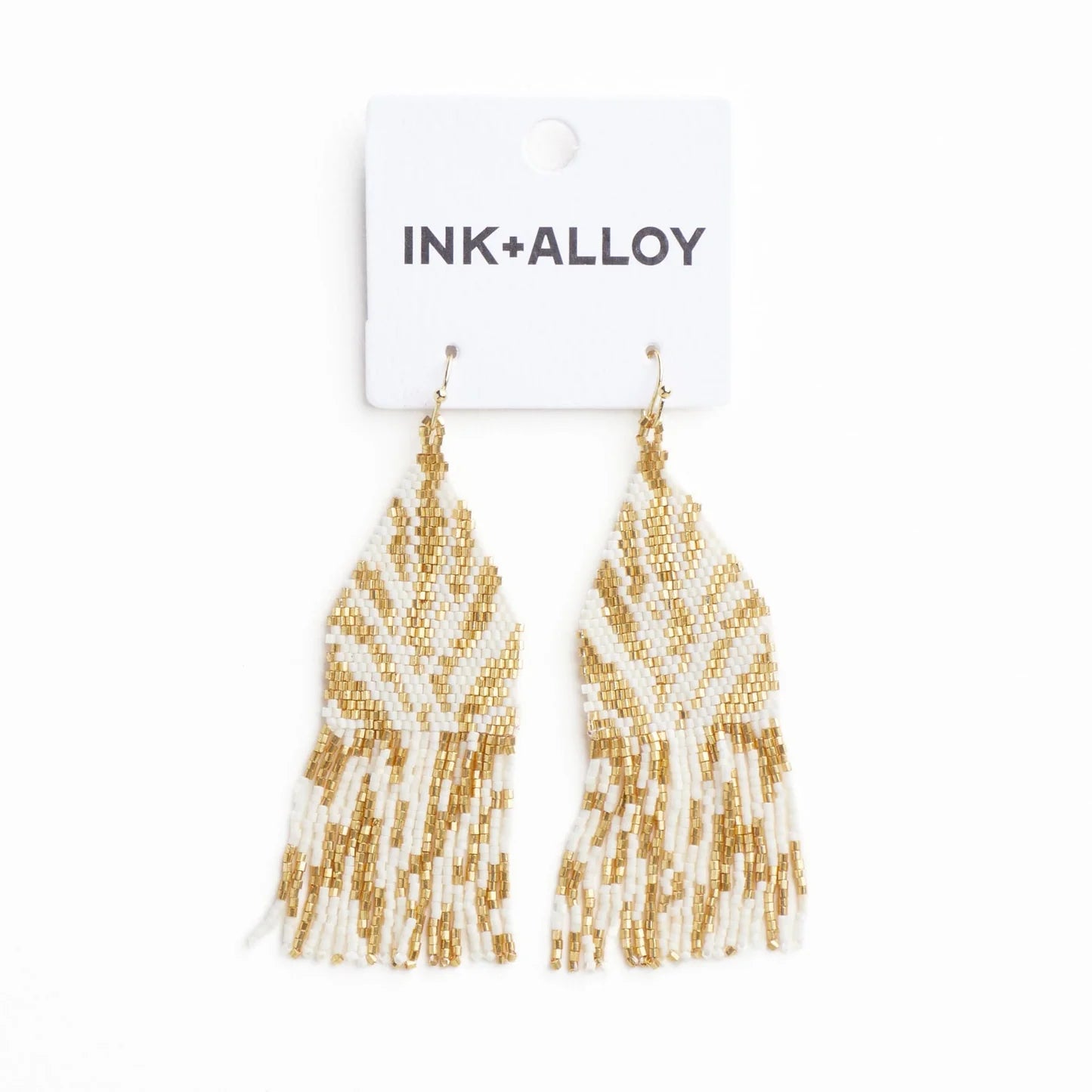 Ivory & Gold Delilah Zebra Beaded Fringe Earrings