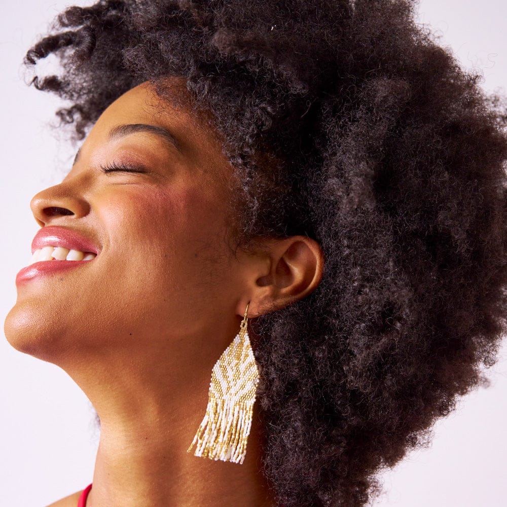 Ivory & Gold Delilah Zebra Beaded Fringe Earrings