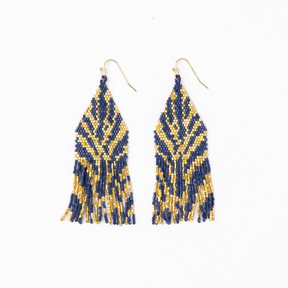 Navy & Gold Delilah Zebra Beaded Fringe Earrings