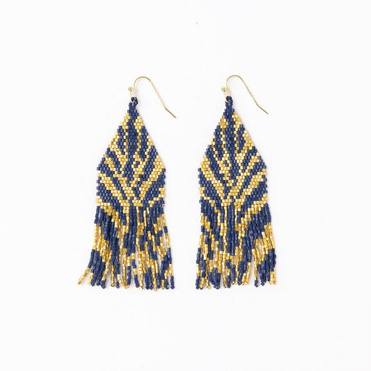 Navy & Gold Delilah Zebra Beaded Fringe Earrings