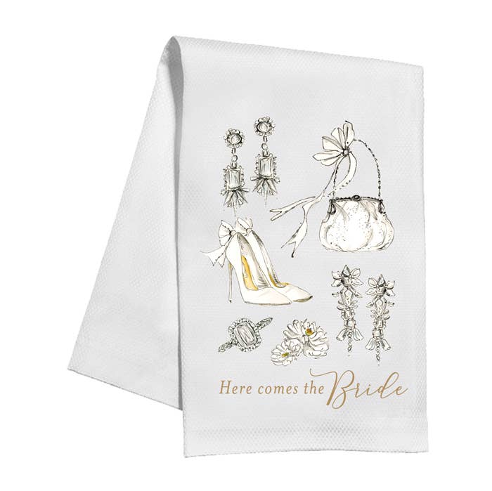 Here Comes the Bride Wedding Icons Kitchen Towel