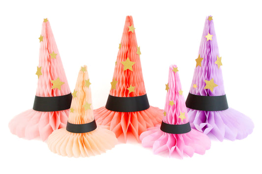 Pastel Honeycomb Paper Halloween Witch Hats