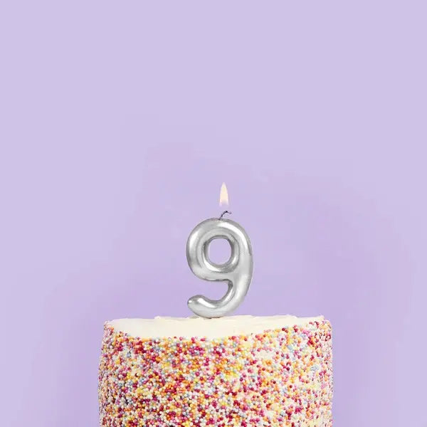 Silver Number 9 Candle