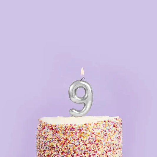 Silver Number 9 Candle