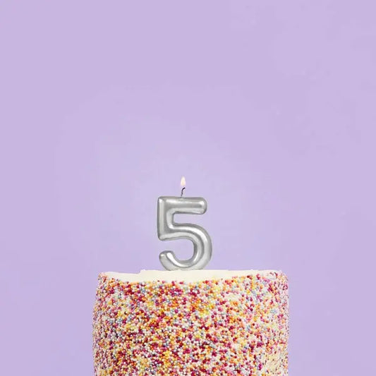 Silver Number 5 Candle