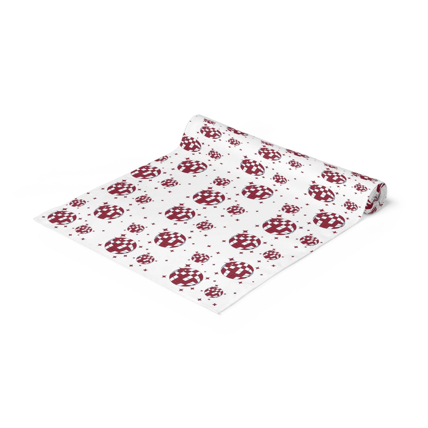 Crimson and White Disco Ball Paper Table Runner