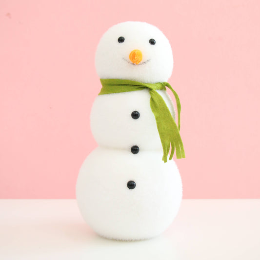 Flocked Snowman with Light Green Scarf (12")