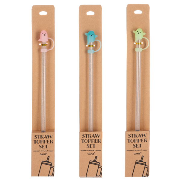 Glow-in-the-Dark Ghost Straw Toppers with Glitter Straws (Multiple Colors Available)