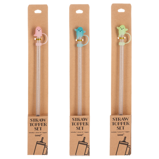 Glow-in-the-Dark Ghost Straw Toppers with Glitter Straws (Multiple Colors Available)