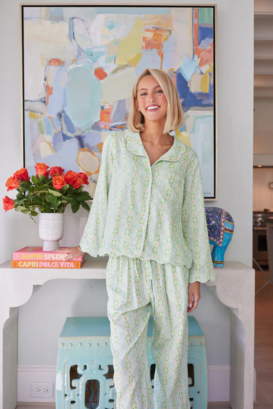 Scalloped Pajama Long Set: Elephant Falls