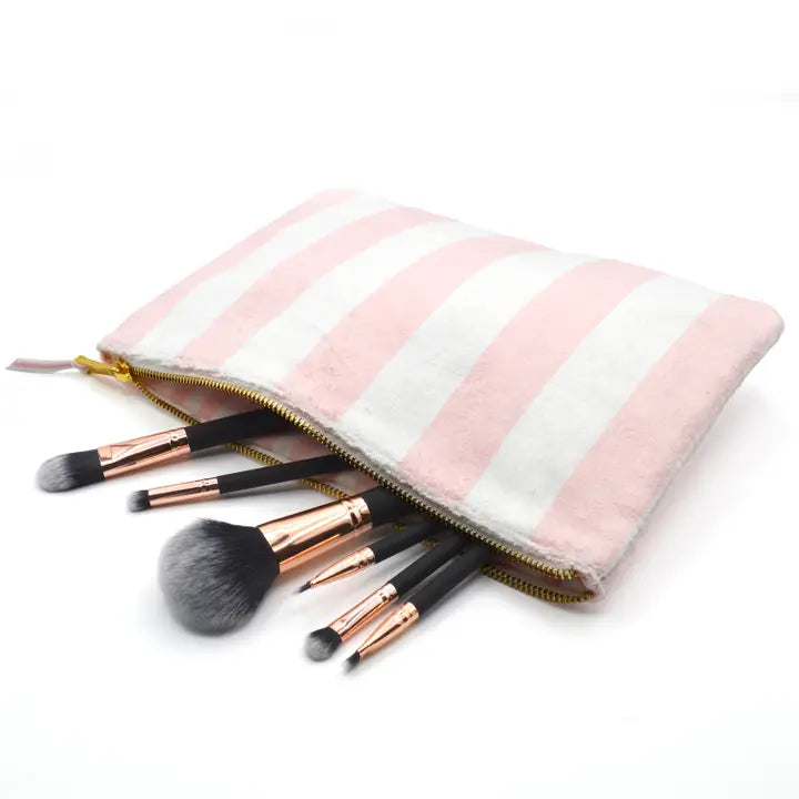 Large Pink Stripe Terry Cloth Pouch