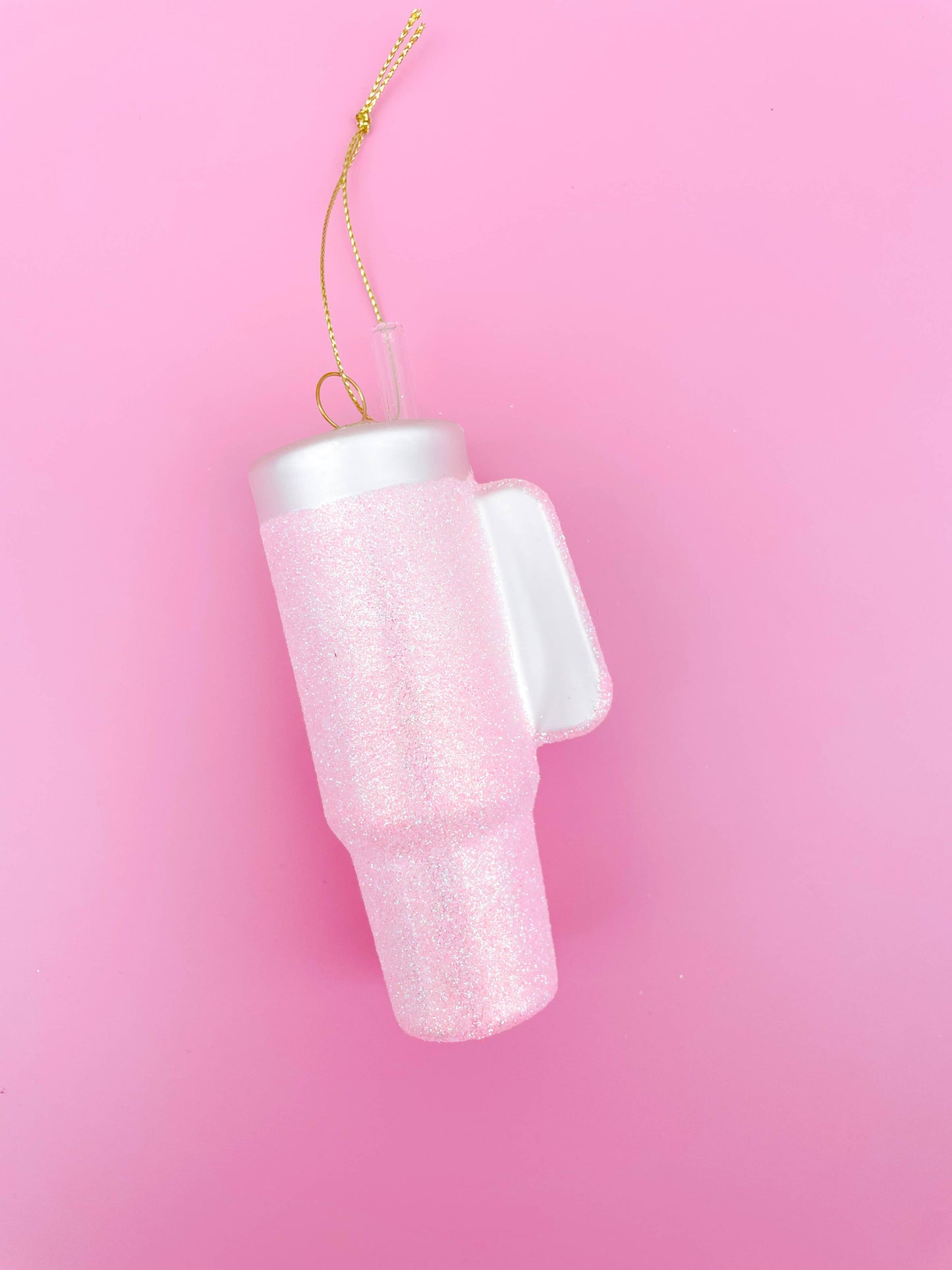 Pink Glittered Stanley Tumbler Christmas Ornament