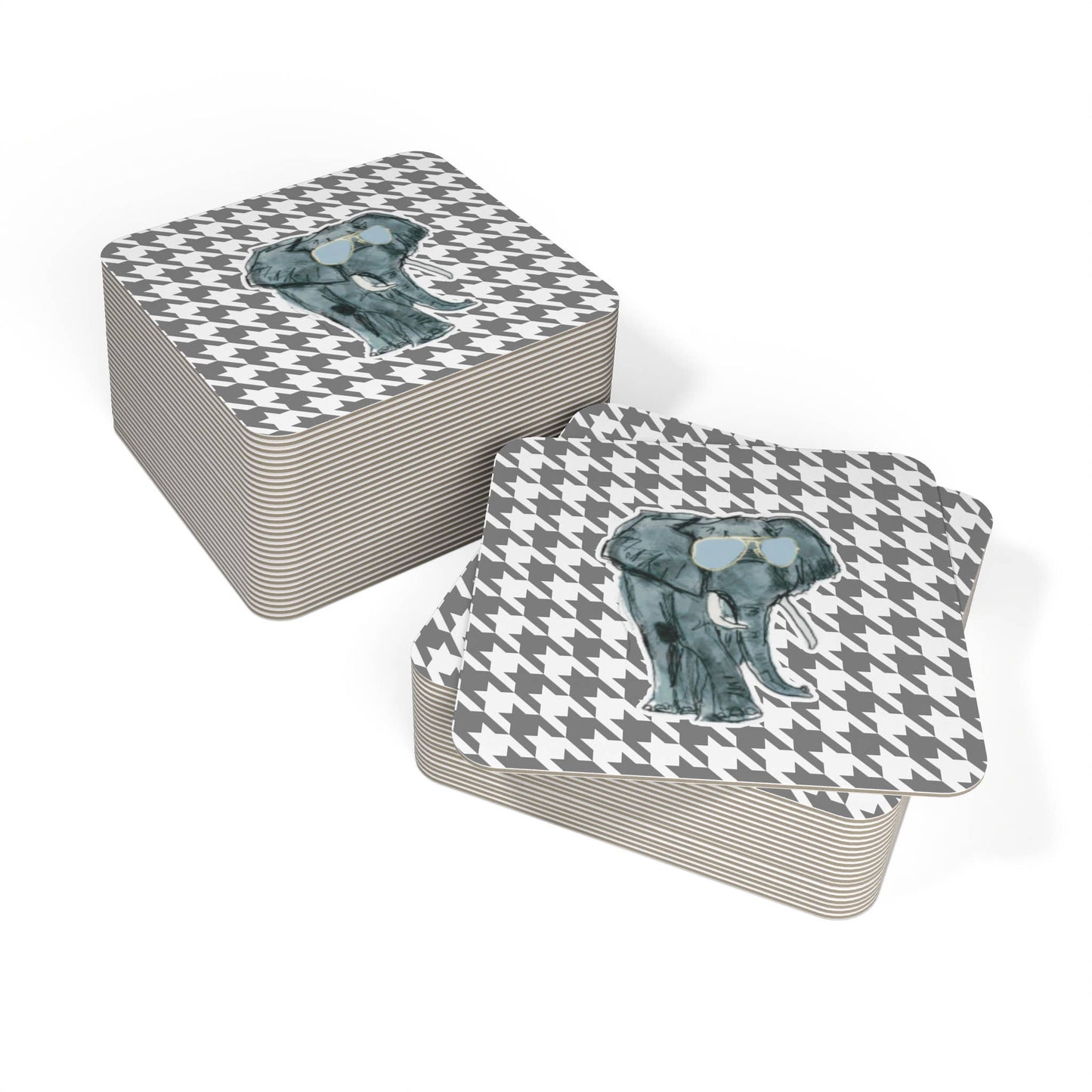 Elephant and Houndstooth Reversible Paper Party Coasters