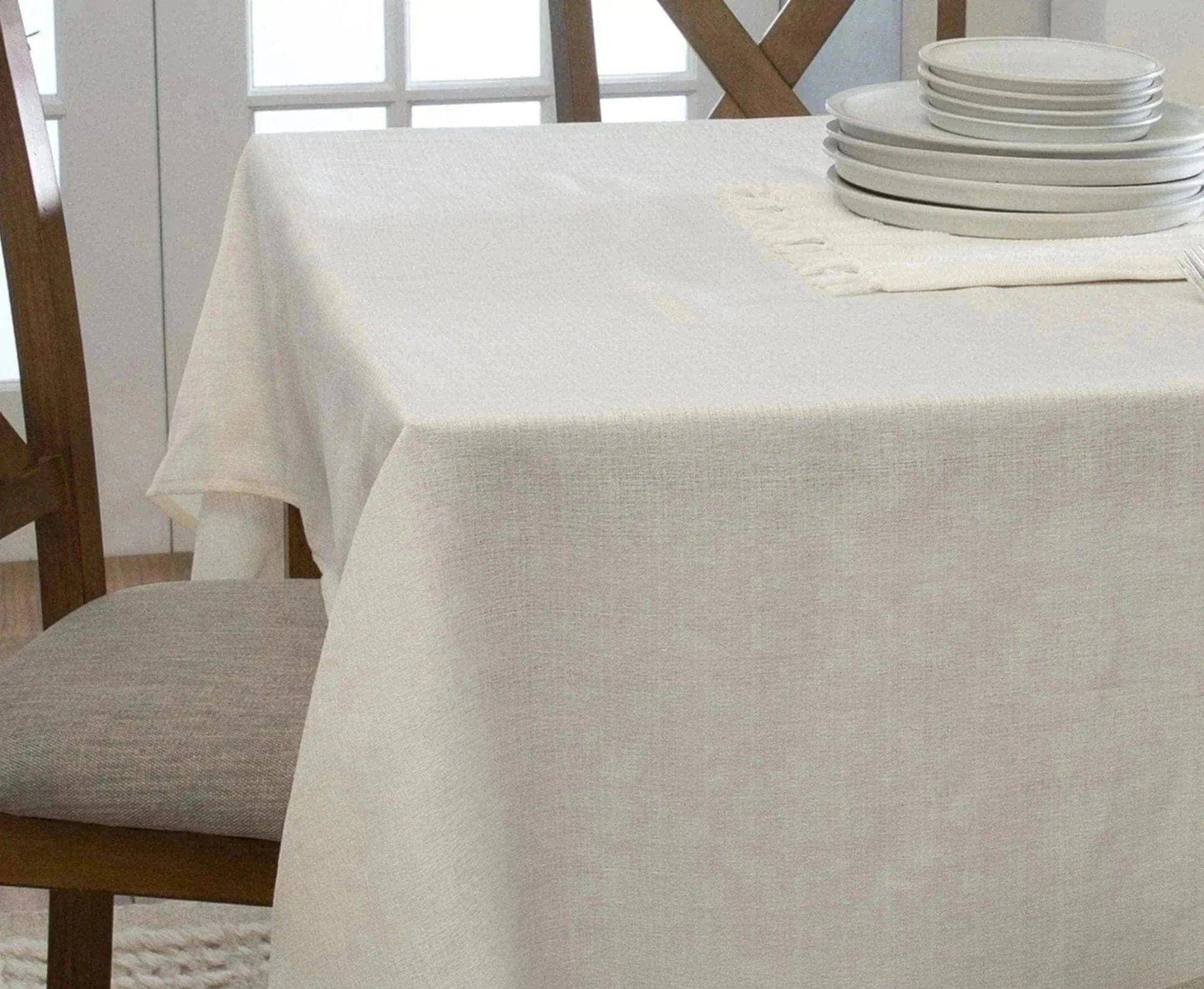 Premium White Waterproof Polyester Tablecloth: 70" X 108"