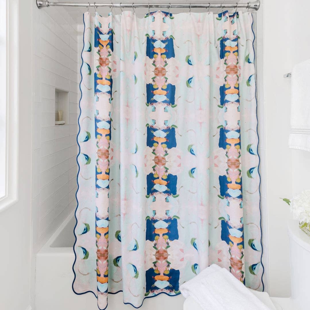 Monet's Garden Navy Scalloped Shower Curtain: Standard, 72" x 72"