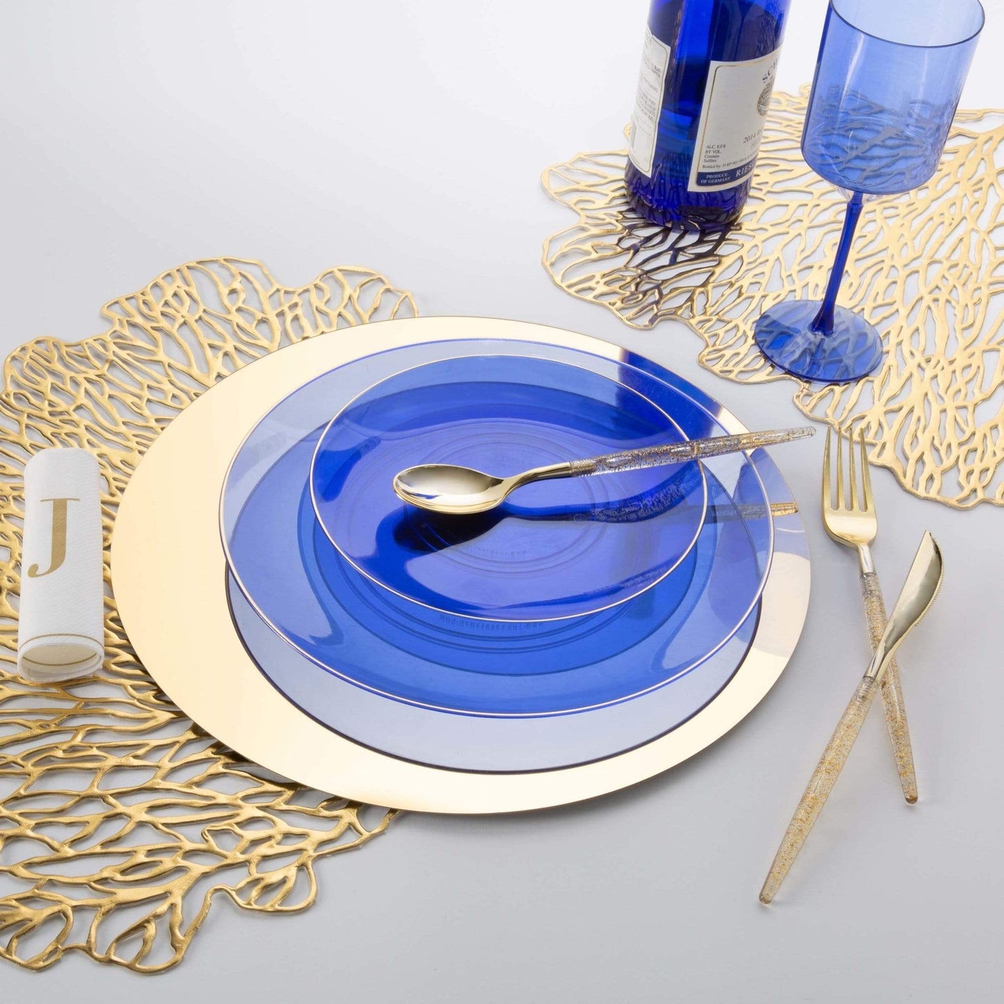 Plastic Side Plates: Transparent Bartenura Blue  • Gold