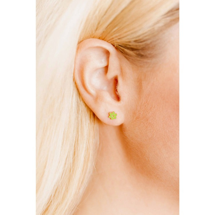 Alli Flower Neon Green Screwback Stud Earrings