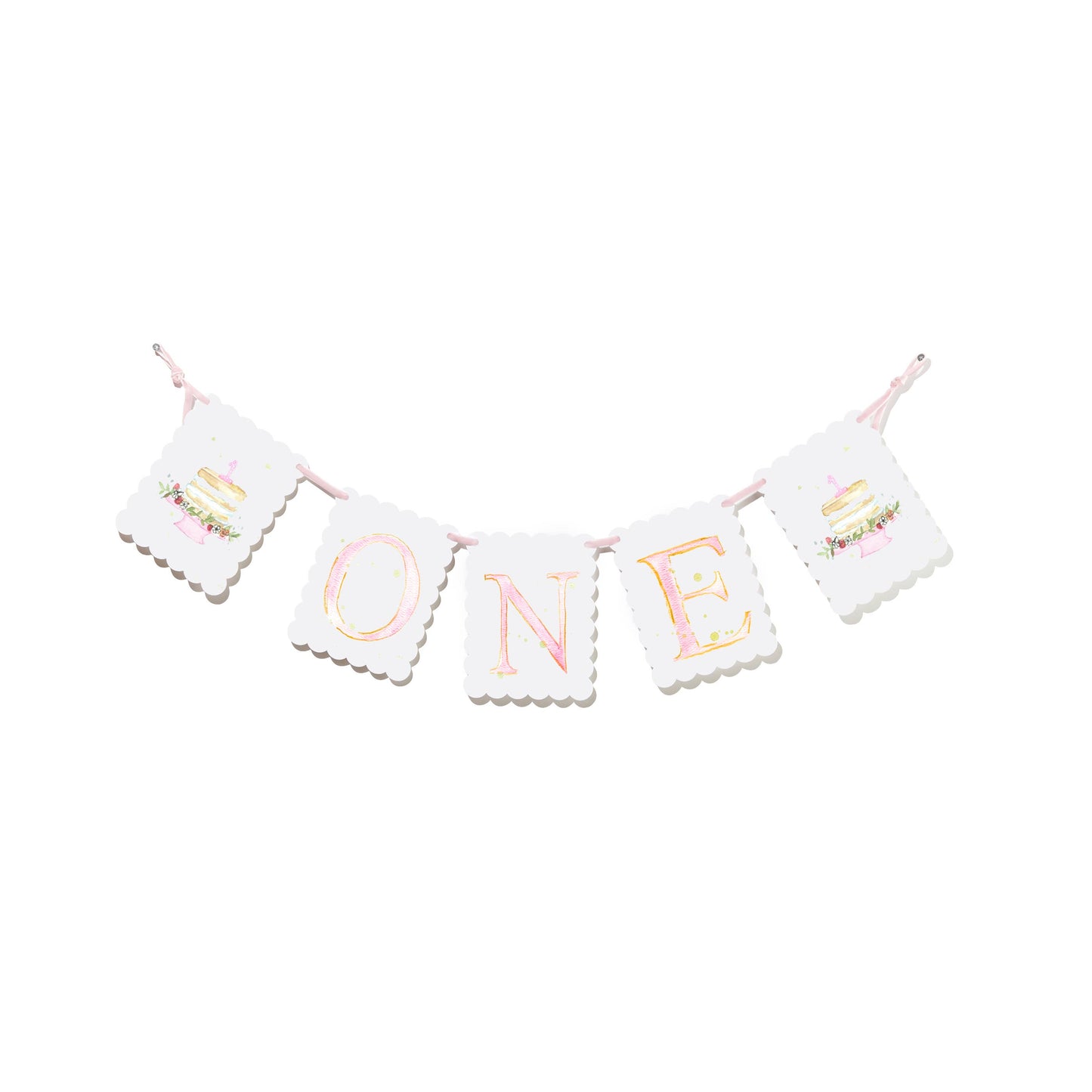 Pink "ONE" Highchair Banner with Cake End Pieces