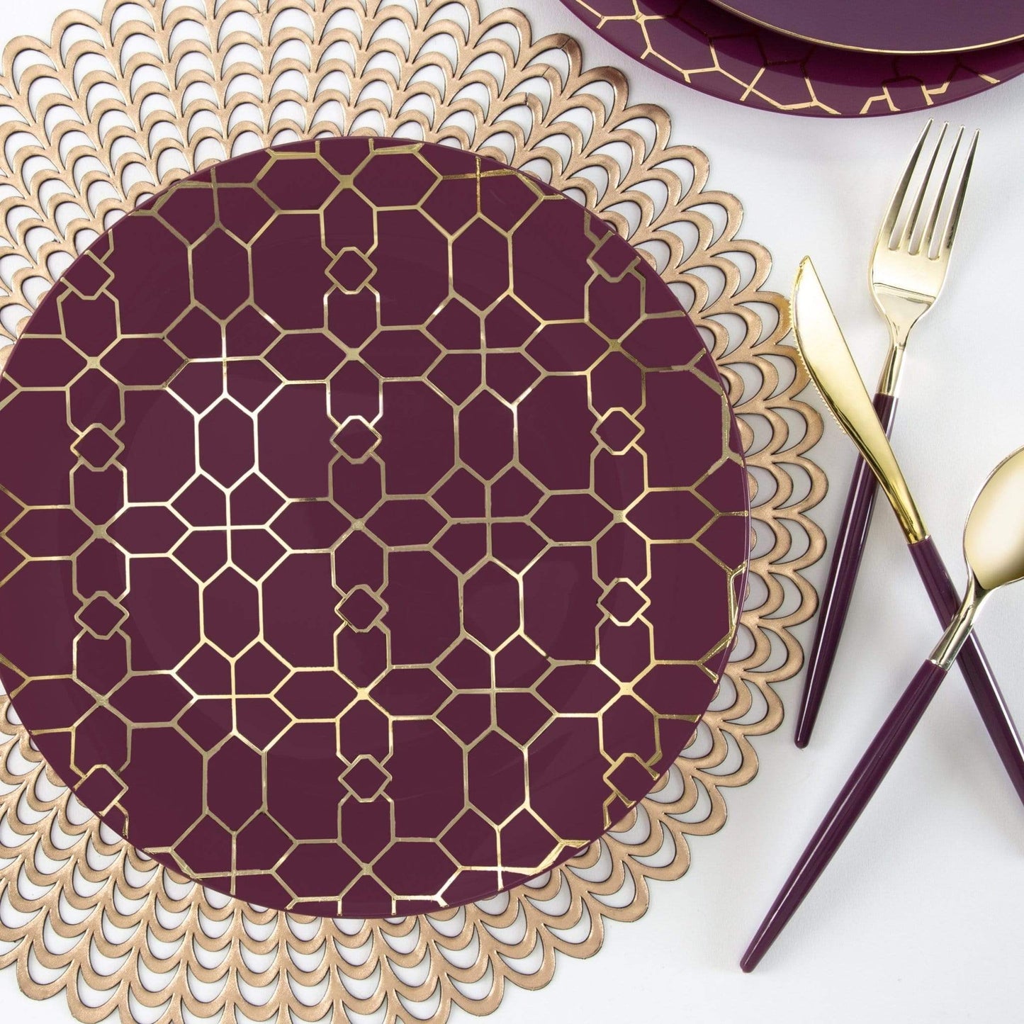 Plastic Side Plates: Purple • Gold Pattern