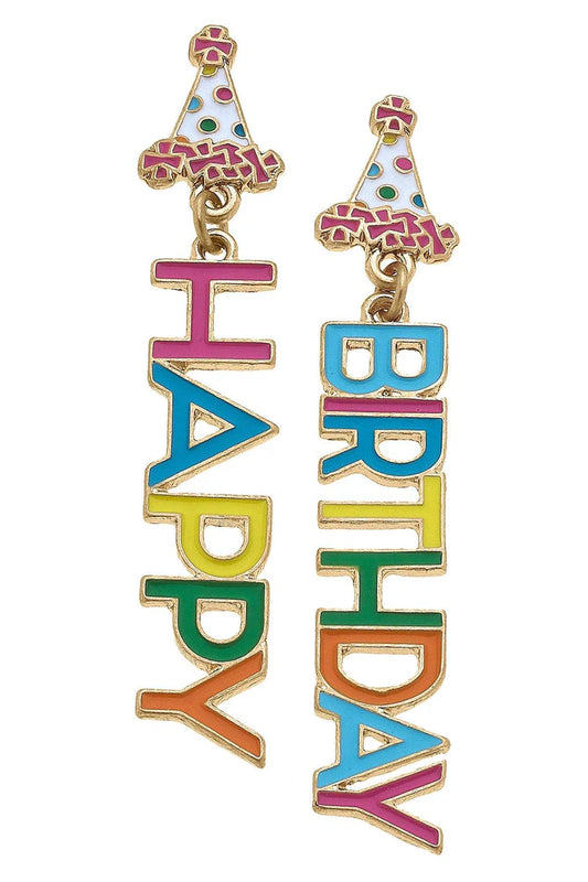 Happy Birthday Enamel Earrings