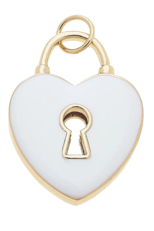 White Enamel Heart Shaped Padlock Charm