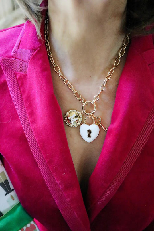 White Enamel Heart Shaped Padlock Charm