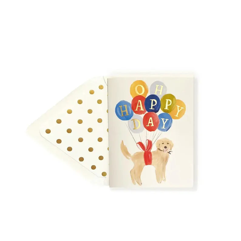 Happy Birthday Golden Retriever Dog with Balloons Greeting Card