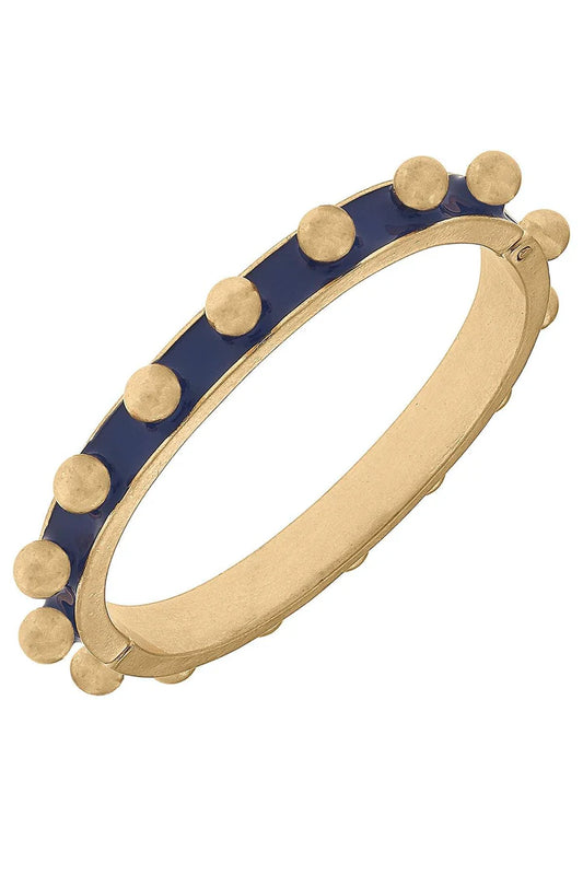 Jenna Chunky Enamel Studded Metal Hinge Bangle: Blue