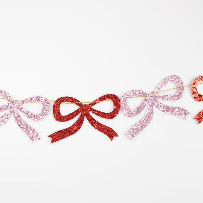 Glitter Bow Garland: Red & Pink