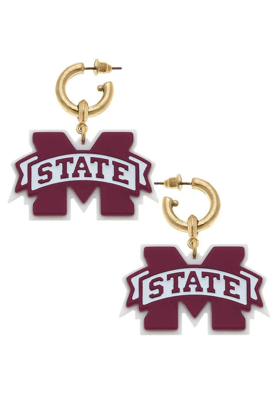 Mississippi State Bulldogs Resin Logo Drop Hoop Earrings