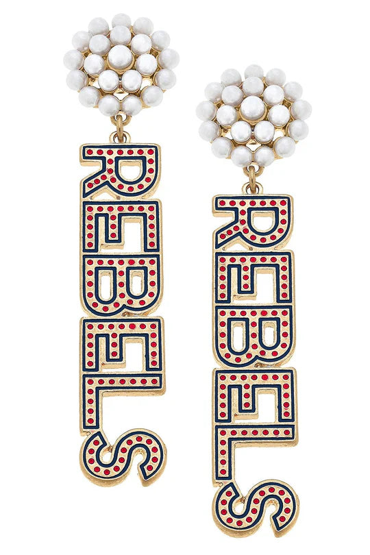 Ole Miss Rebels Pearl Cluster Dotted Enamel Drop Earrings